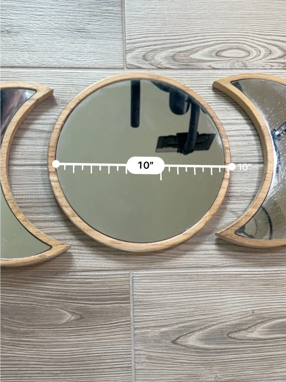 Moon Phase Wall Mirror Set in Natural Wood